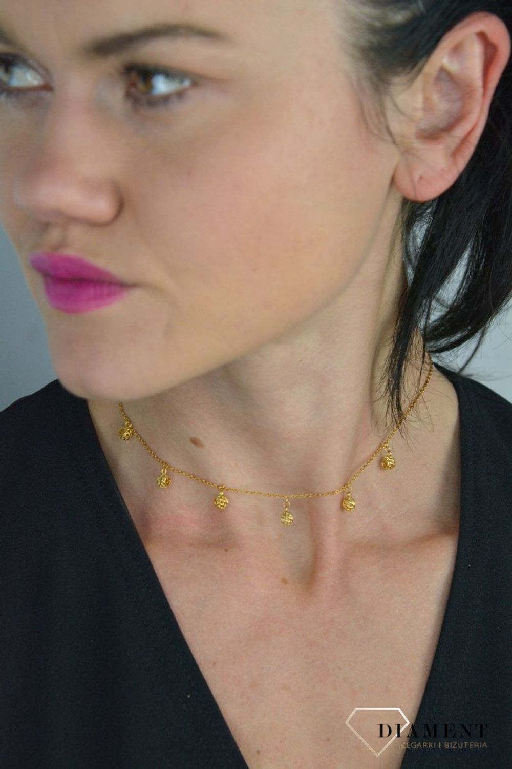 Srebrny naszyjnik pozłacany celebrytka z wiszącymi kuleczkami DIA-NSZ-CHOKER14-925.jpg