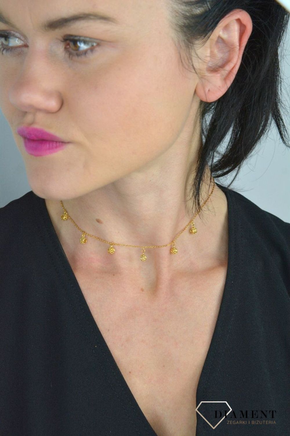 Srebrny naszyjnik pozłacany celebrytka z wiszącymi kuleczkami DIA-NSZ-CHOKER14-925.jpg