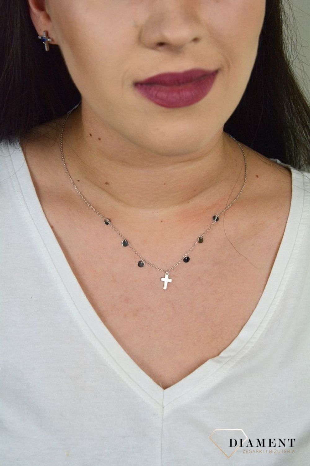 Srebrny naszyjnik celebrytka choker z pełnymi kółkami i krzyżykiem DIA-NSZ-CHOKER18-925.jpg
