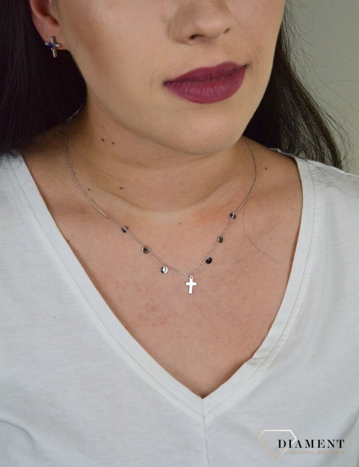 Srebrny naszyjnik celebrytka choker z pełnymi kółkami i krzyżykiem DIA-NSZ-CHOKER18-925.jpg