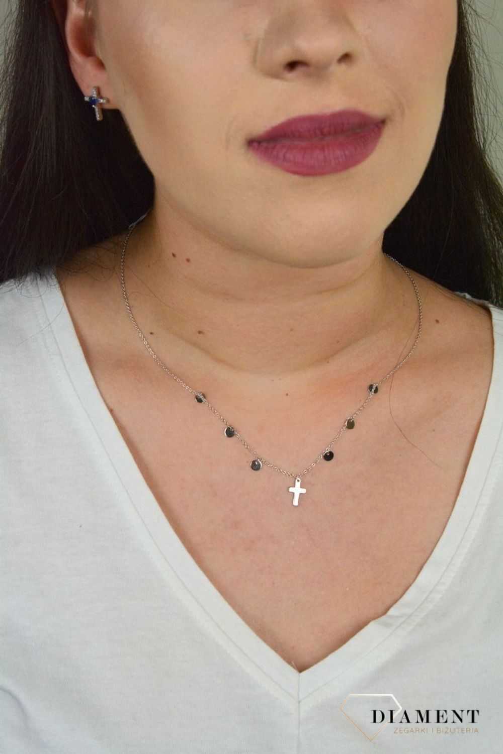 Srebrny naszyjnik celebrytka choker z pełnymi kółkami i krzyżykiem DIA-NSZ-CHOKER18-925.jpg