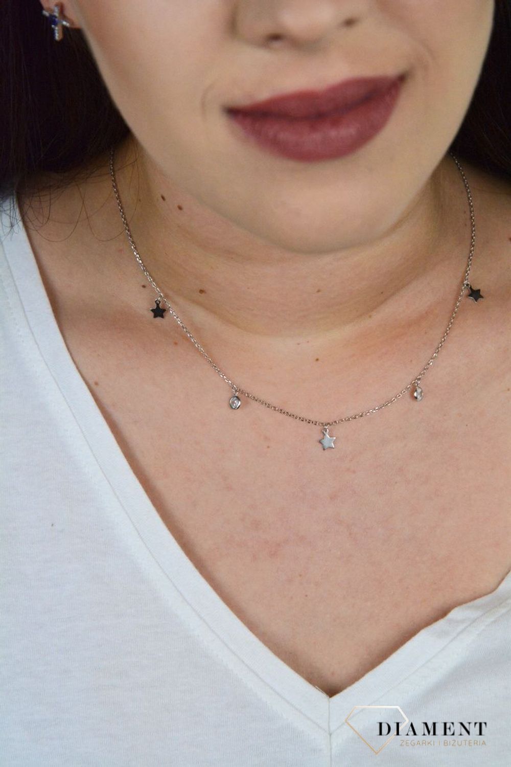 Srebrny naszyjnik choker celebrytka biała cyrkonia i gwiazdki DIA-NSZ-CHOKER21-925.jpg