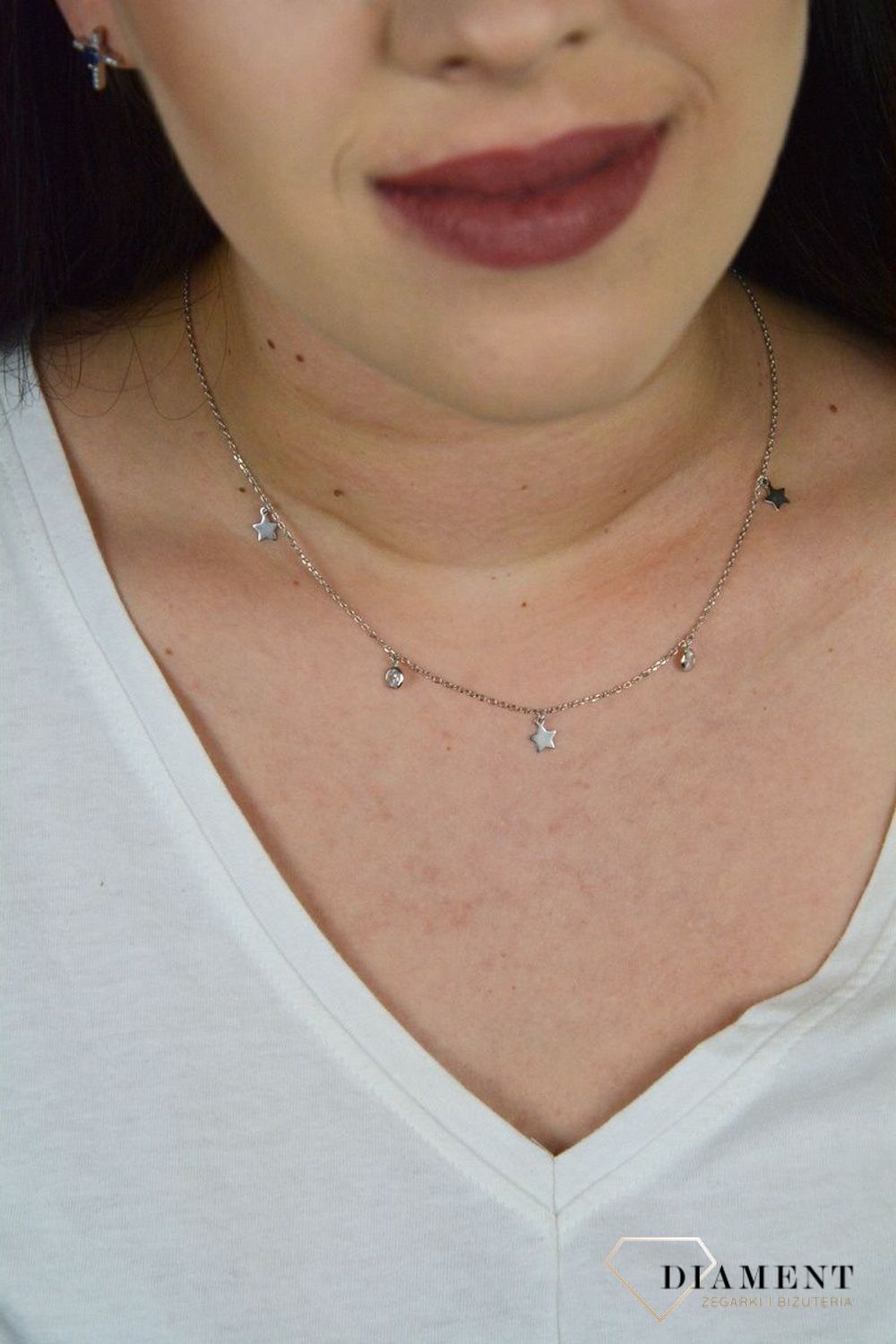Srebrny naszyjnik choker celebrytka biała cyrkonia i gwiazdki DIA-NSZ-CHOKER21-925.jpg