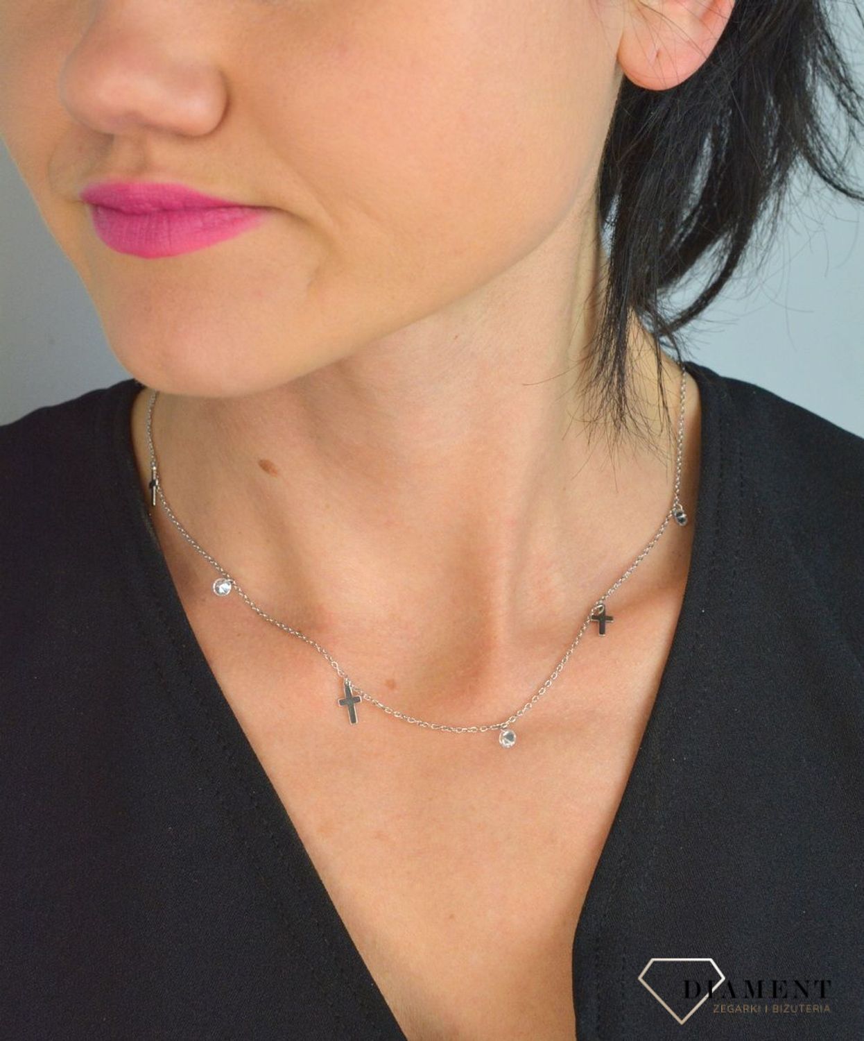Naszyjnik srebrna celebrytka z krzyżykami i cyrkoniami DIA-NSZ-CHOKER29-925.jpg