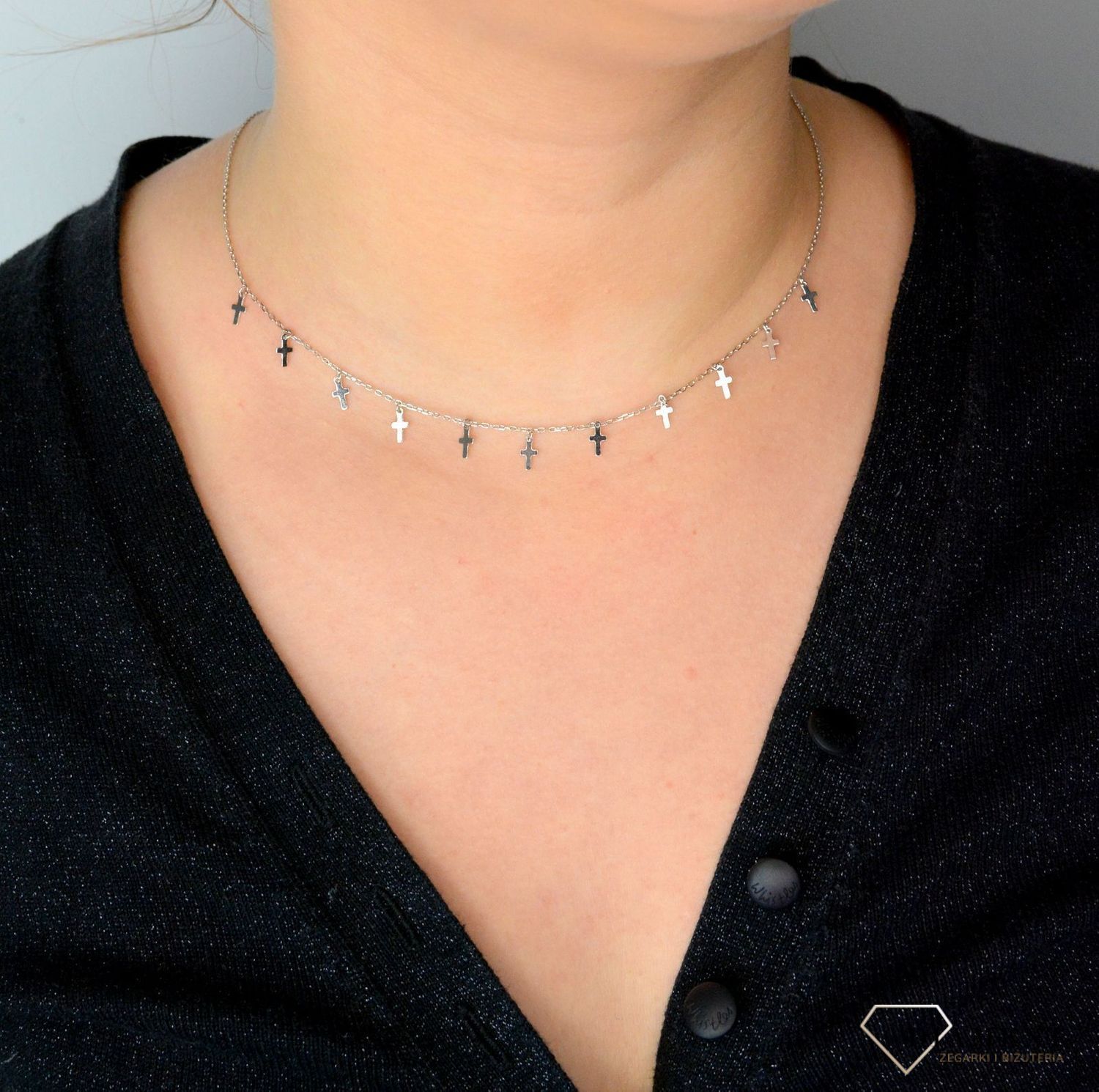 Srebrny naszyjnik celebrytka 'Wiszące krzyżyki' DIA-NSZ-CHOKER5-925.jpg