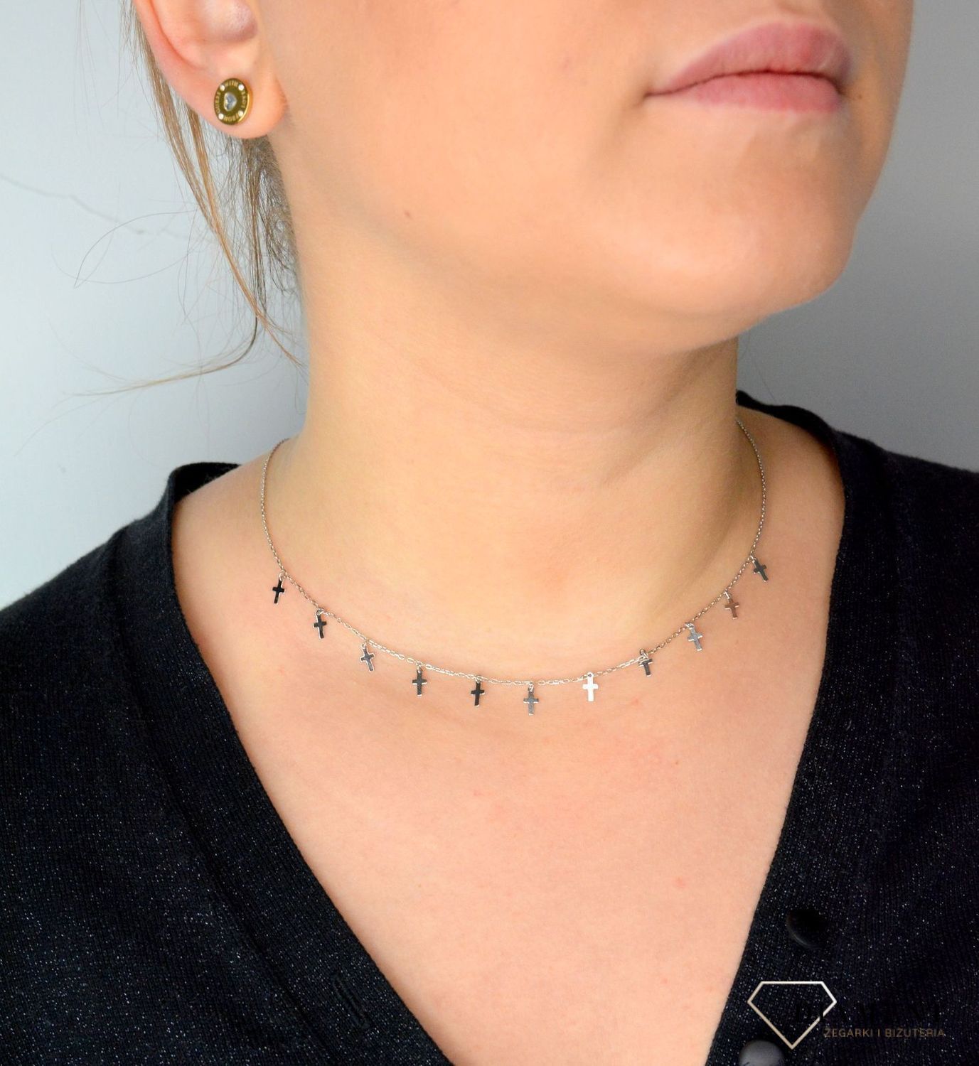 Srebrny naszyjnik celebrytka 'Wiszące krzyżyki' DIA-NSZ-CHOKER5-925.jpg