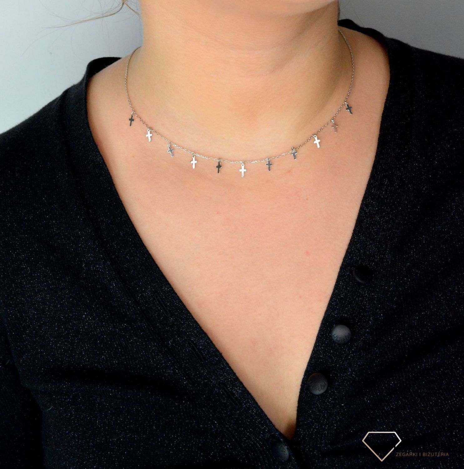 Srebrny naszyjnik celebrytka 'Wiszące krzyżyki' DIA-NSZ-CHOKER5-925.jpg