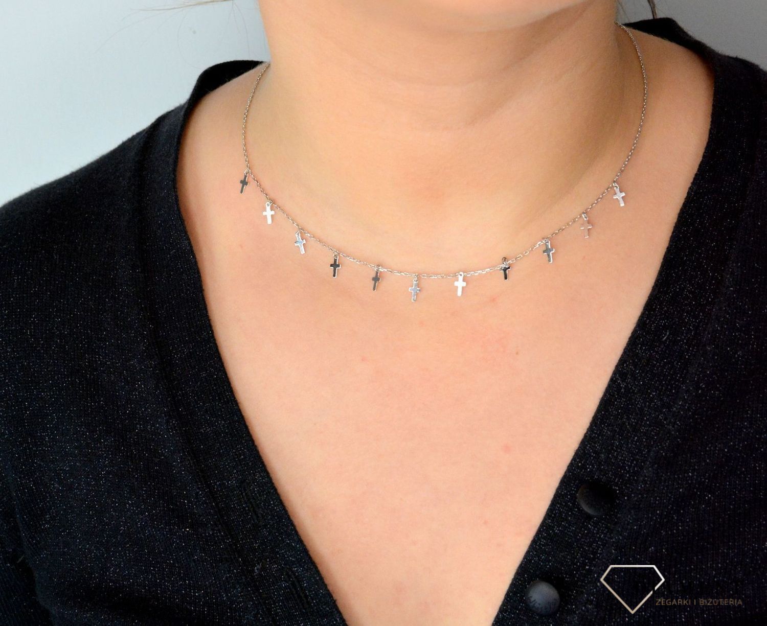 Srebrny naszyjnik celebrytka 'Wiszące krzyżyki' DIA-NSZ-CHOKER5-925.jpg