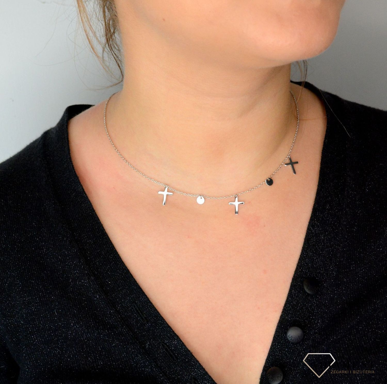 Srebrny naszyjnik choker wiszące krzyżyki z kółkami DIA-NSZ-CHOKER7-925.jpg