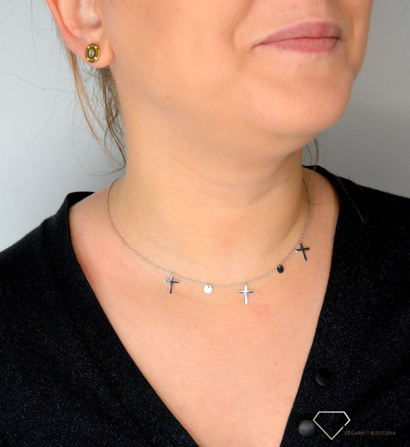 Srebrny naszyjnik choker wiszące krzyżyki z kółkami DIA-NSZ-CHOKER7-925.jpg