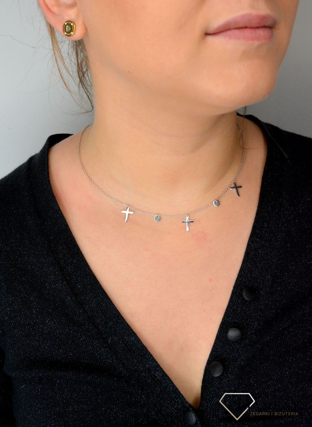 Srebrny naszyjnik choker wiszące krzyżyki z kółkami DIA-NSZ-CHOKER7-925.jpg