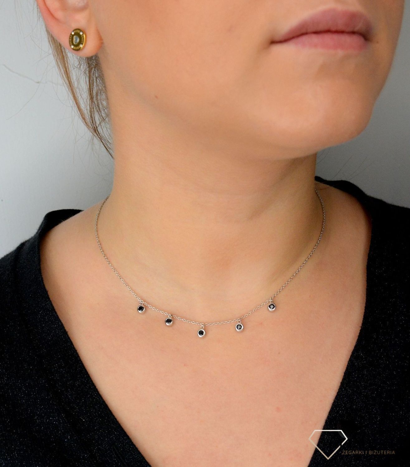 Srebrny naszyjnik choker celebrytka czarna cyrkonia DIA-NSZ-CHOKER8-925.jpg