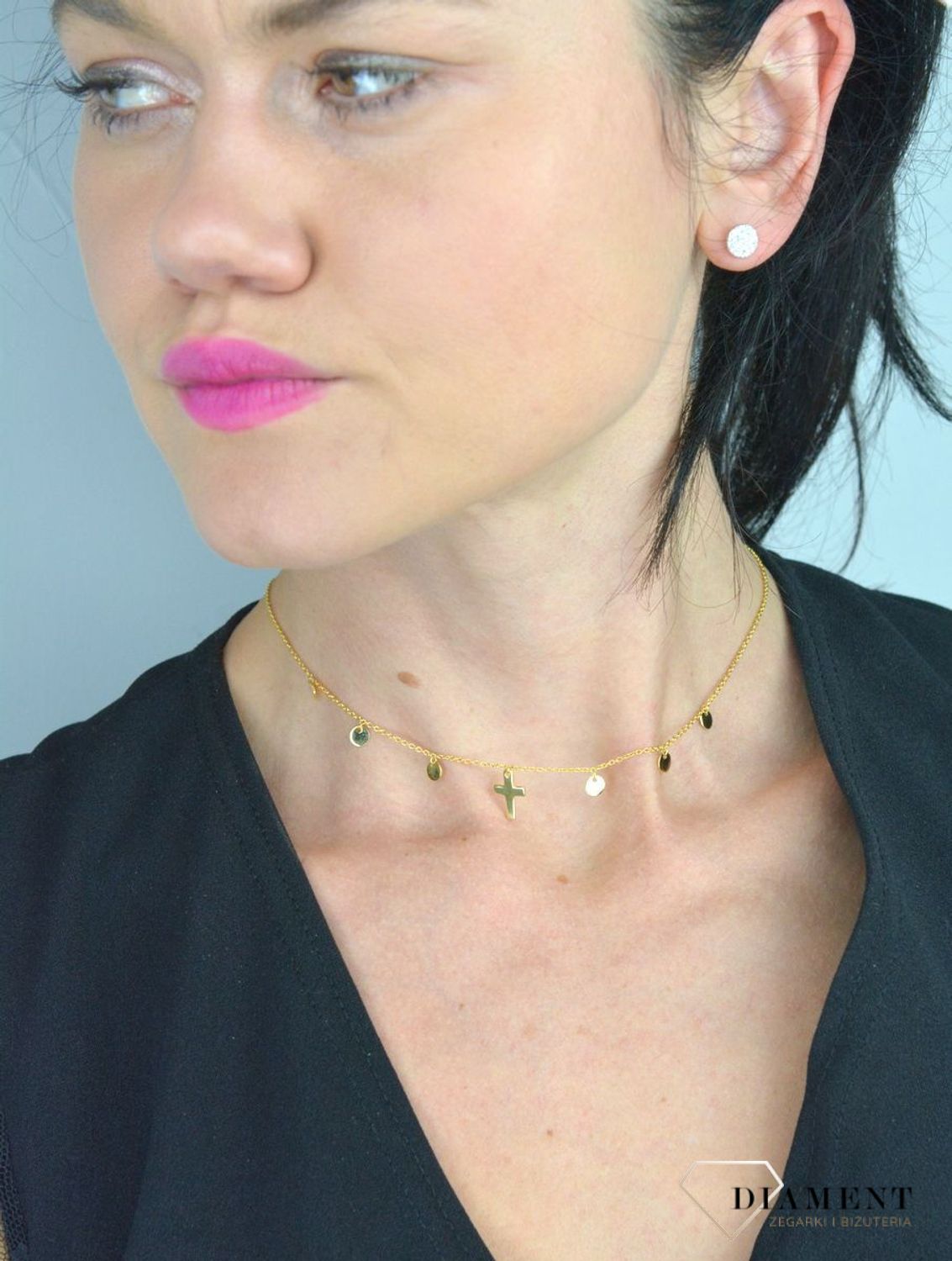 Srebrny naszyjnik celebrytka pozłacana pełne kółko z krzyżykiem DIA-NSZ-CHOKER90-z-925.jpg