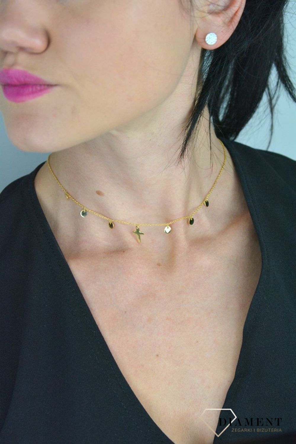 Srebrny naszyjnik celebrytka pozłacana pełne kółko z krzyżykiem DIA-NSZ-CHOKER90-z-925.jpg