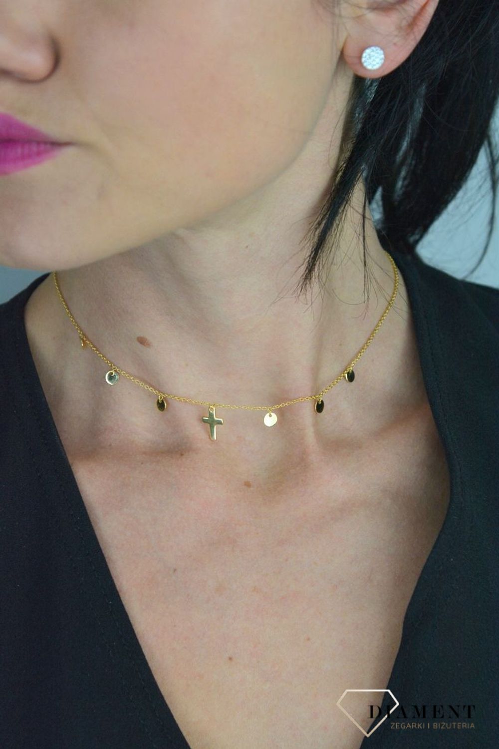 Srebrny naszyjnik celebrytka pozłacana pełne kółko z krzyżykiem DIA-NSZ-CHOKER90-z-925.jpg