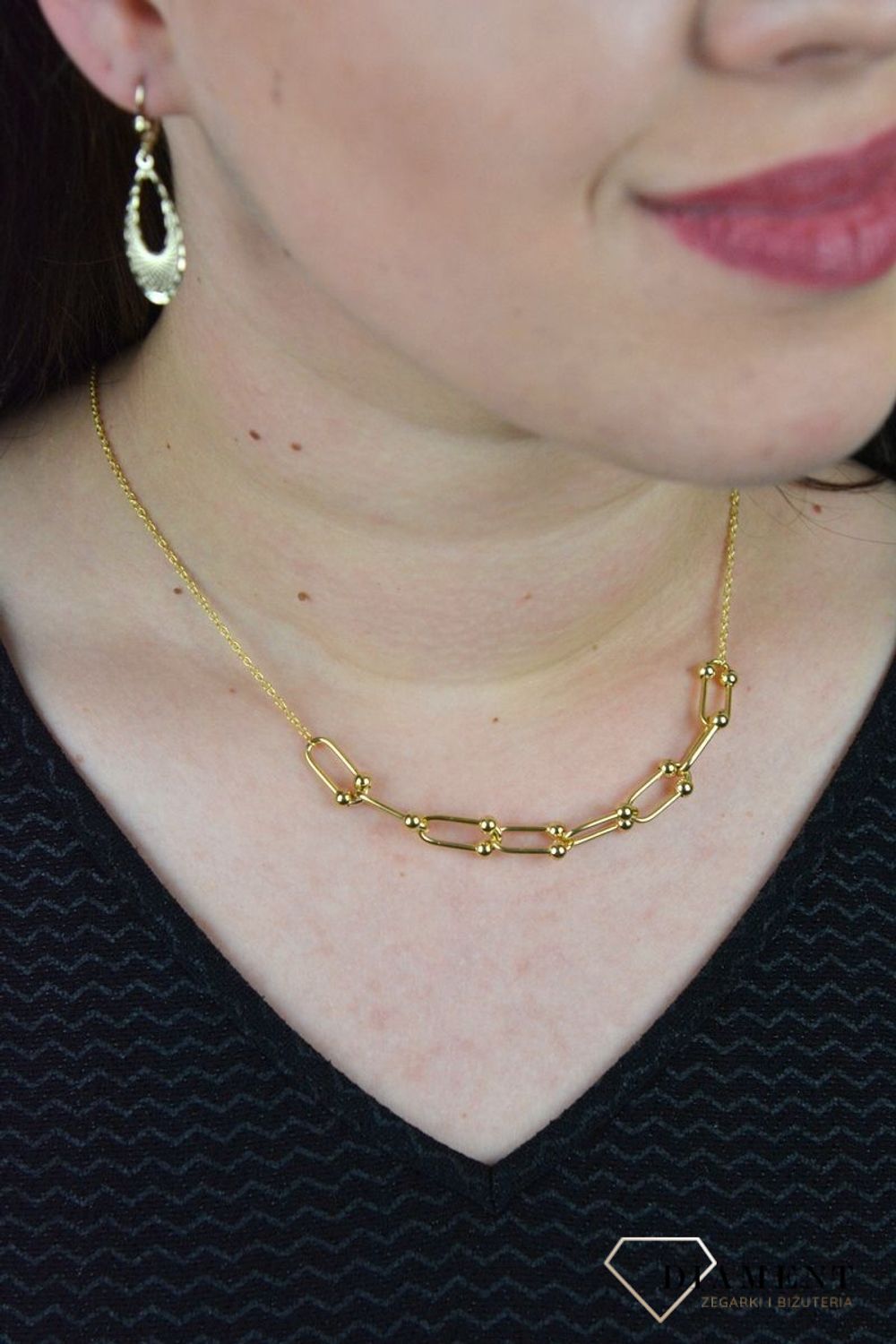 Złoty naszyjnik ozdobiony równymi ogniwami z kuleczkami w środku DIA-NSZ-CL02522--585.jpg