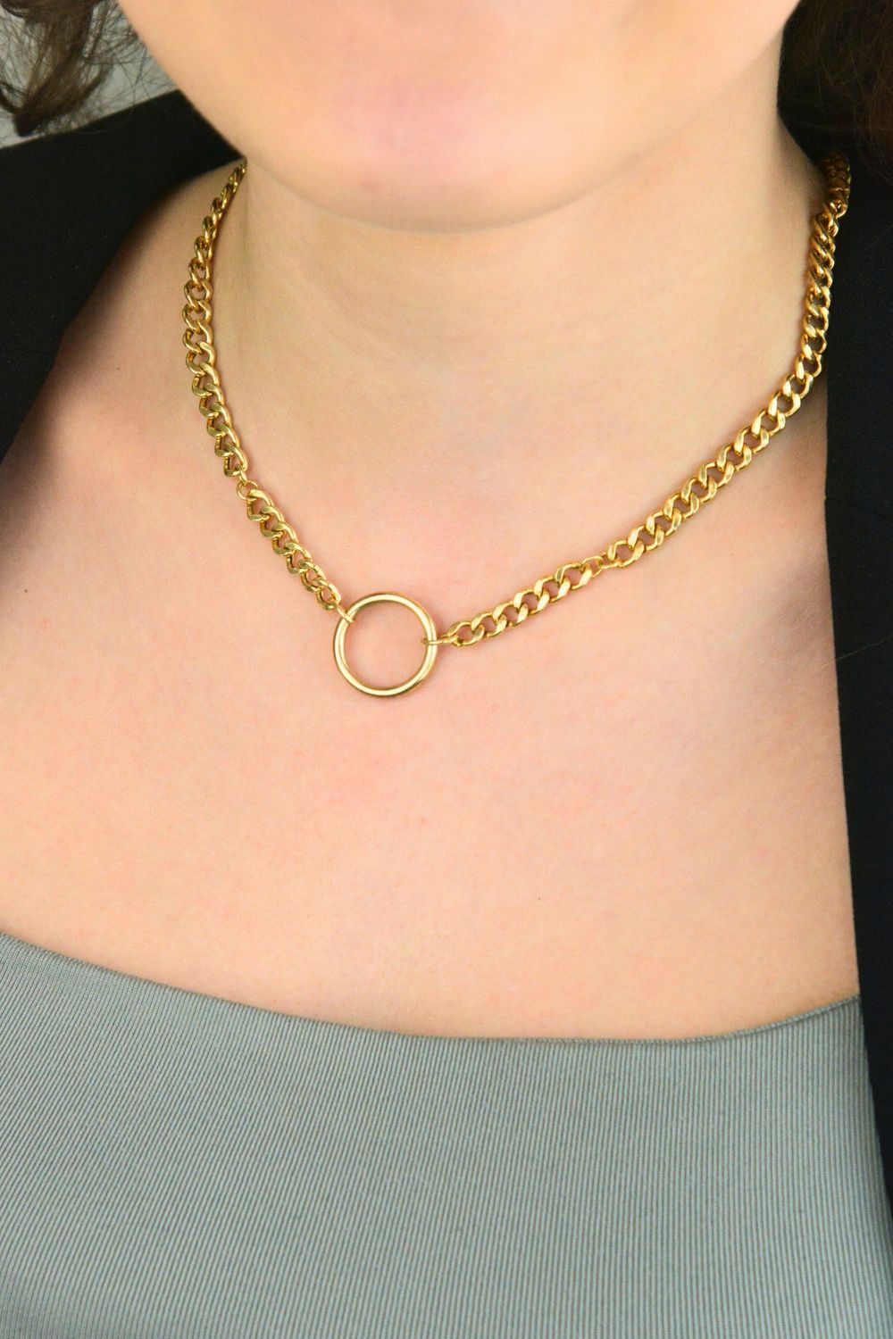 Pozłacany naszyjnik choker z kółkiem pancerka srebro 925 (1).jpg