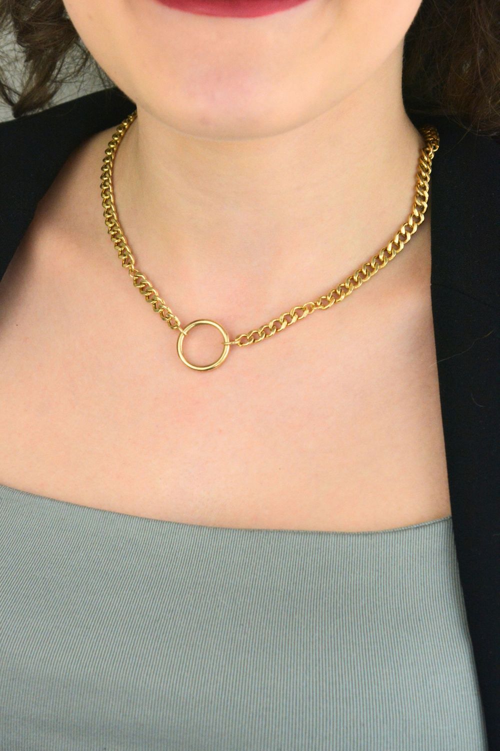 Pozłacany naszyjnik choker z kółkiem pancerka srebro 925 (1).jpg