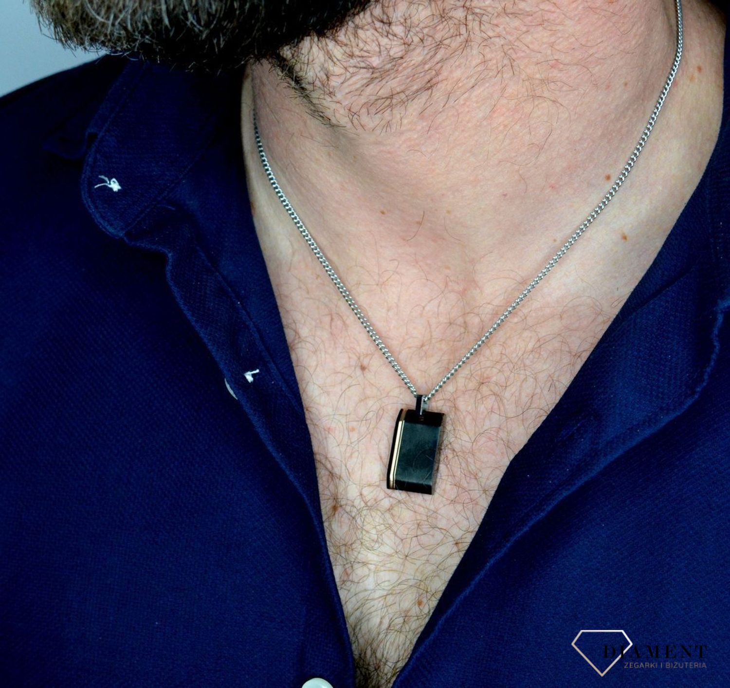 Naszyjnik męski nieśmiertelnik stalowy z czarną blaszką DIA-NSZ-CSPBA13516.jpg