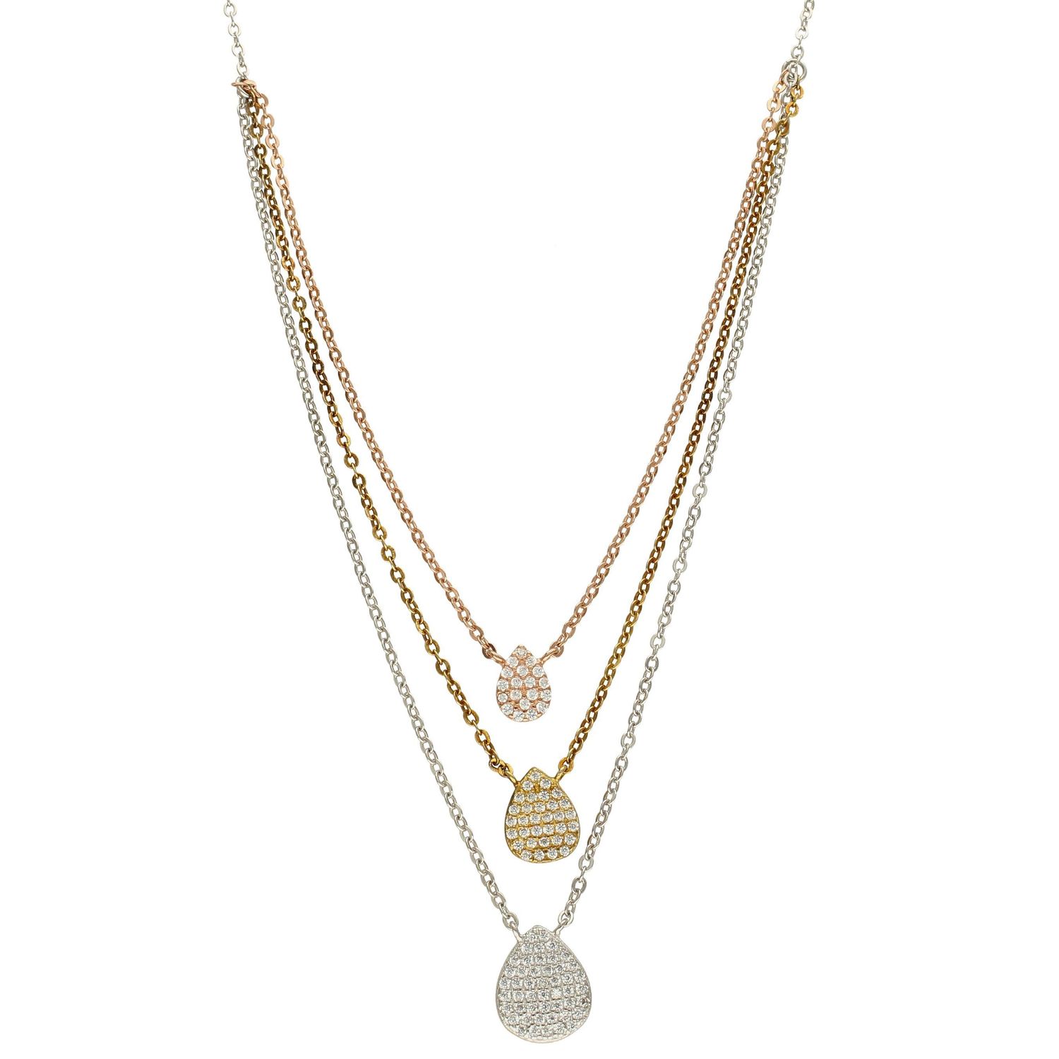 Srebrny naszyjnik celebrytka trzy łańcuszki 'Trójkolorowe łezki'.jpg