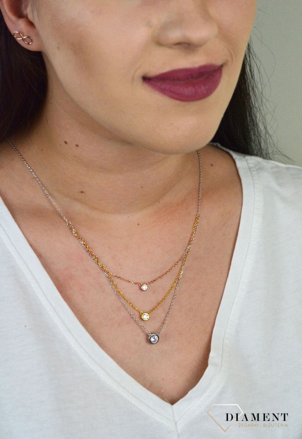 Srebrny naszyjnik celebrytka trzy łańcuszki 'Trójkolorowe cyrkonie' DIA-NSZ-CYRKONIE4-925.jpg