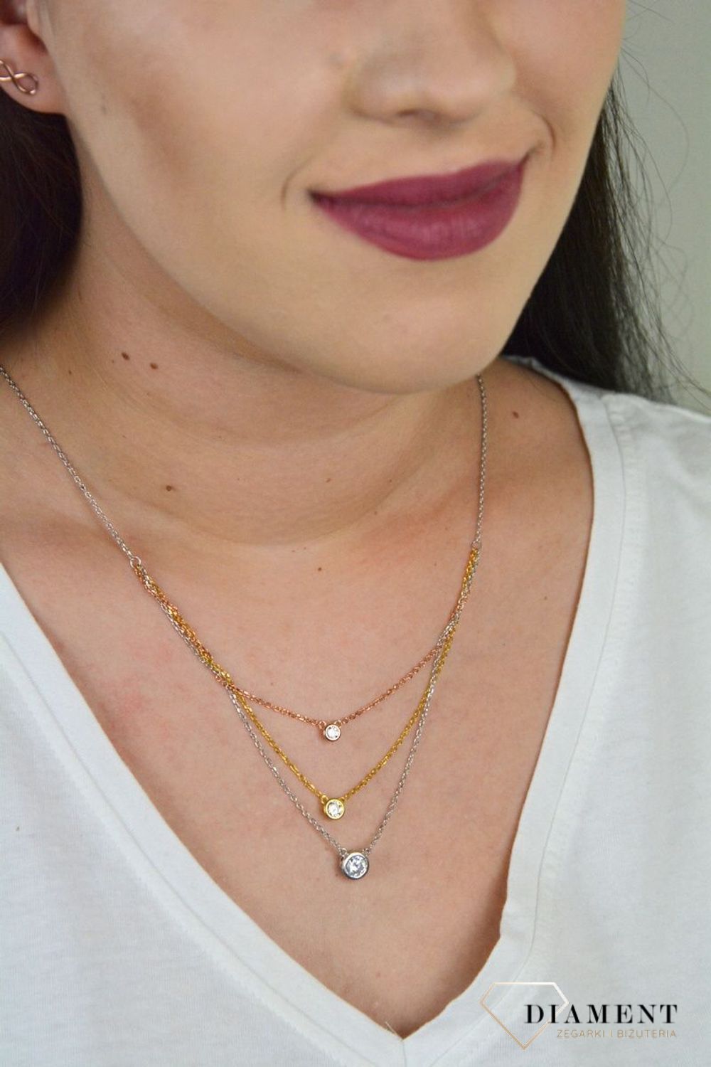 Srebrny naszyjnik celebrytka trzy łańcuszki 'Trójkolorowe cyrkonie' DIA-NSZ-CYRKONIE4-925.jpg