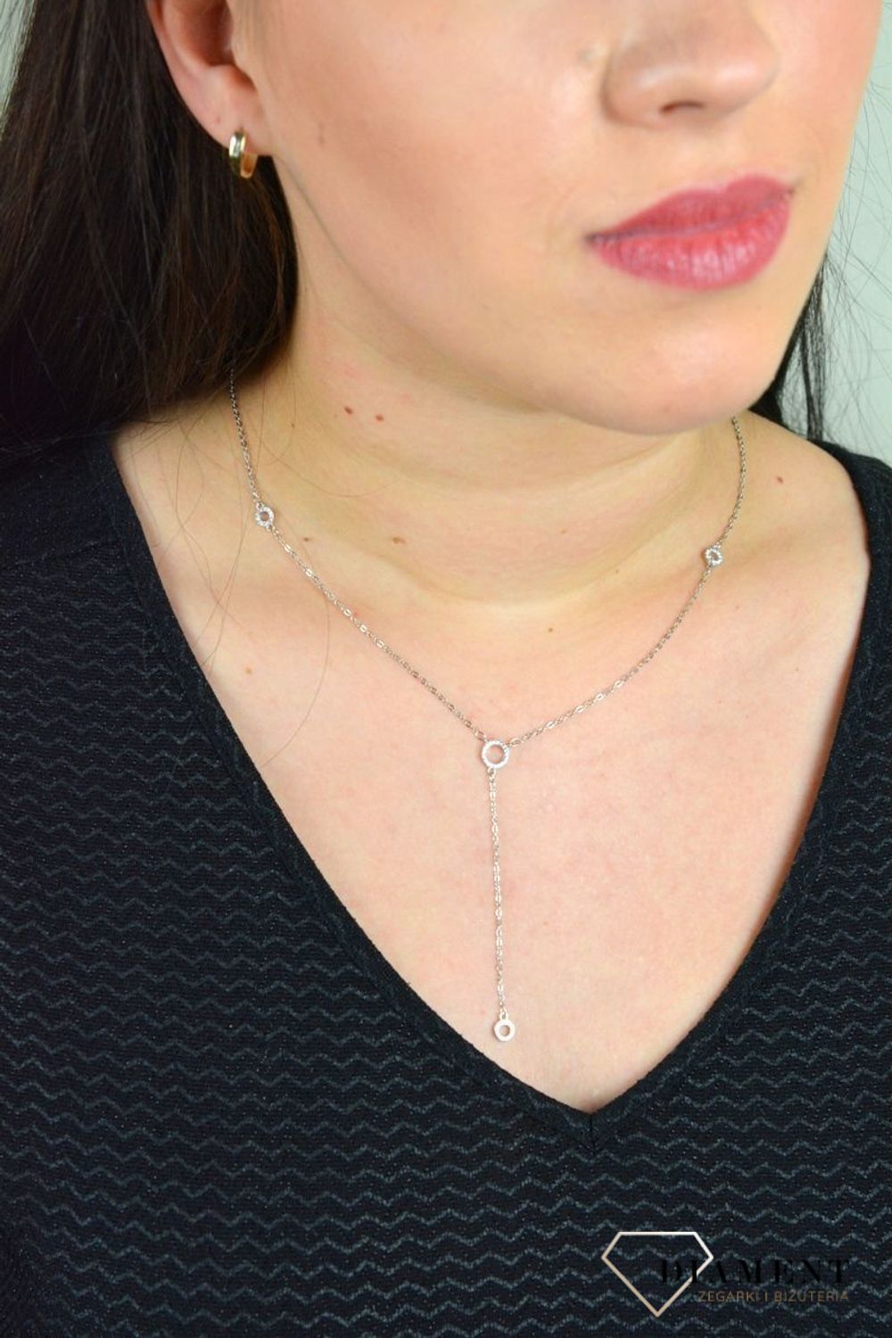 Srebrny naszyjnik krawatka kółeczka puste z cyrkoniami DIA-NSZ-CYRKONIE9-925.jpg
