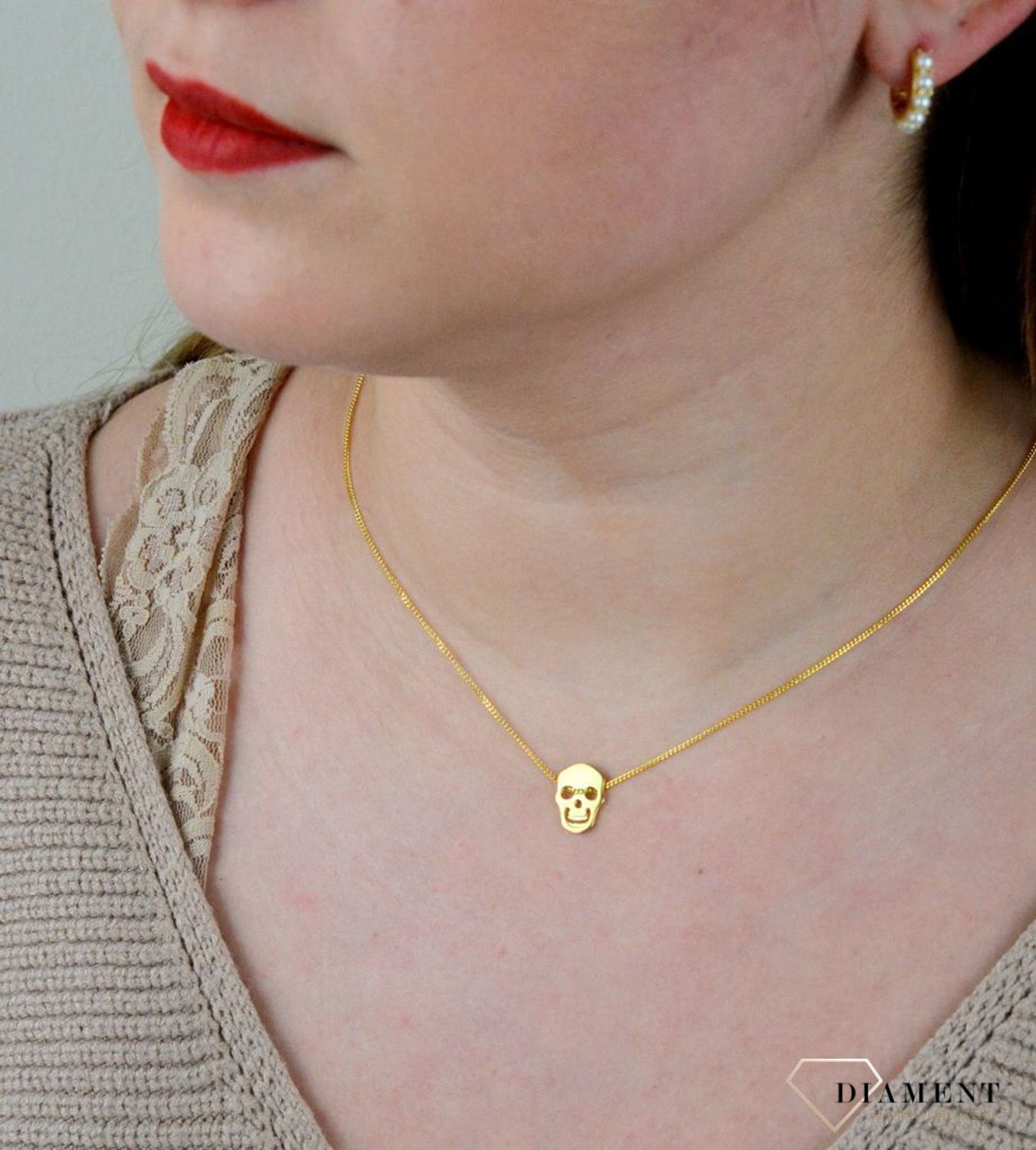 Srebrny naszyjnik celebrytka pozłacana z czaszką DIA-NSZ-CZASZKA1-Z-925.jpg