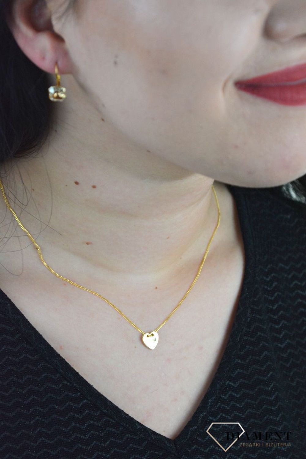 Srebrny naszyjnik celebrytka serce z brylancikiem pozłacane DIA-NSZ-DIAMENT-SERCE-Z-925.jpg