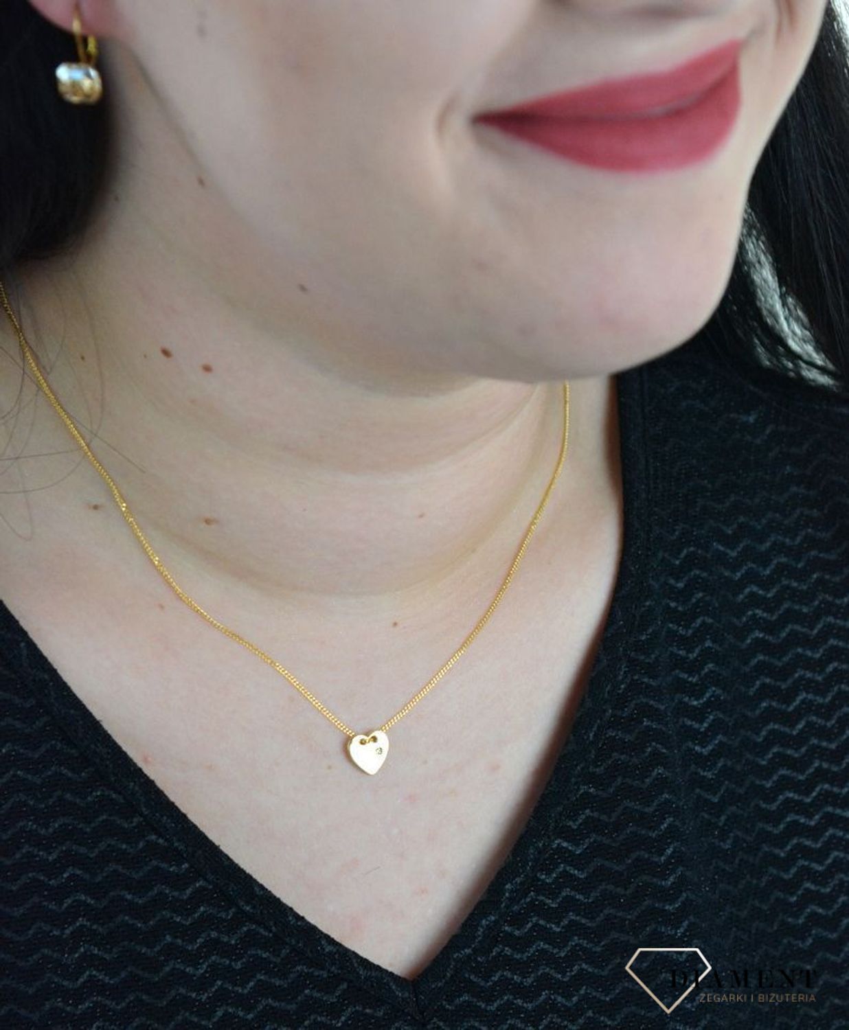 Srebrny naszyjnik celebrytka serce z brylancikiem pozłacane DIA-NSZ-DIAMENT-SERCE-Z-925.jpg