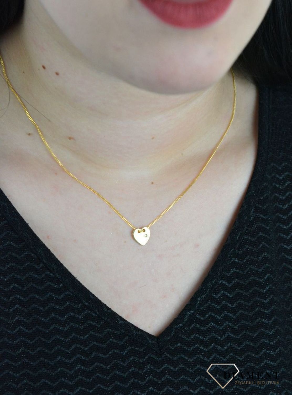 Srebrny naszyjnik celebrytka serce z brylancikiem pozłacane DIA-NSZ-DIAMENT-SERCE-Z-925.jpg