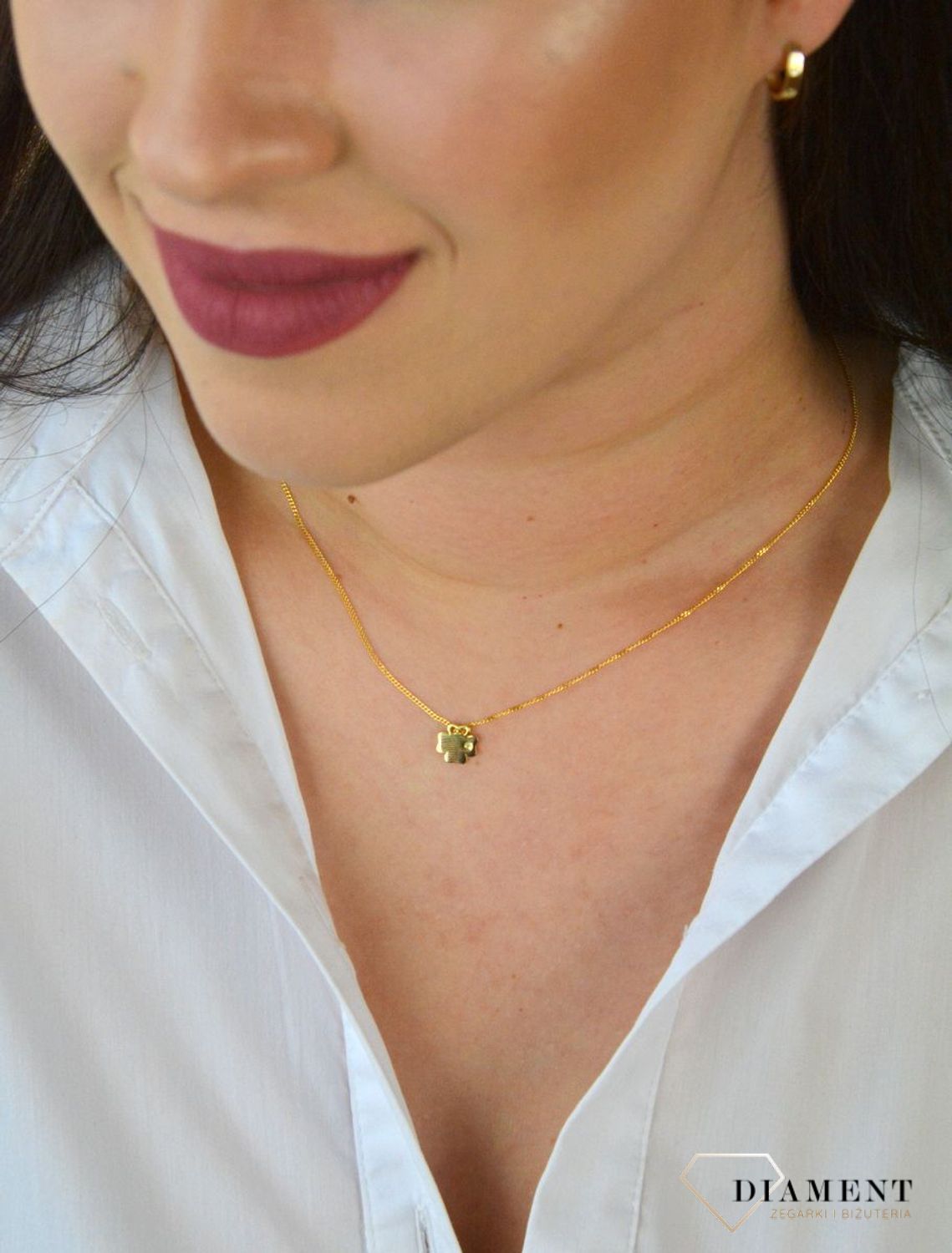 Srebrny naszyjnik celebrytka pozłacana koniczynka z brylancikiem DIA-NSZ-DIAMENT4-Z-925.jpg