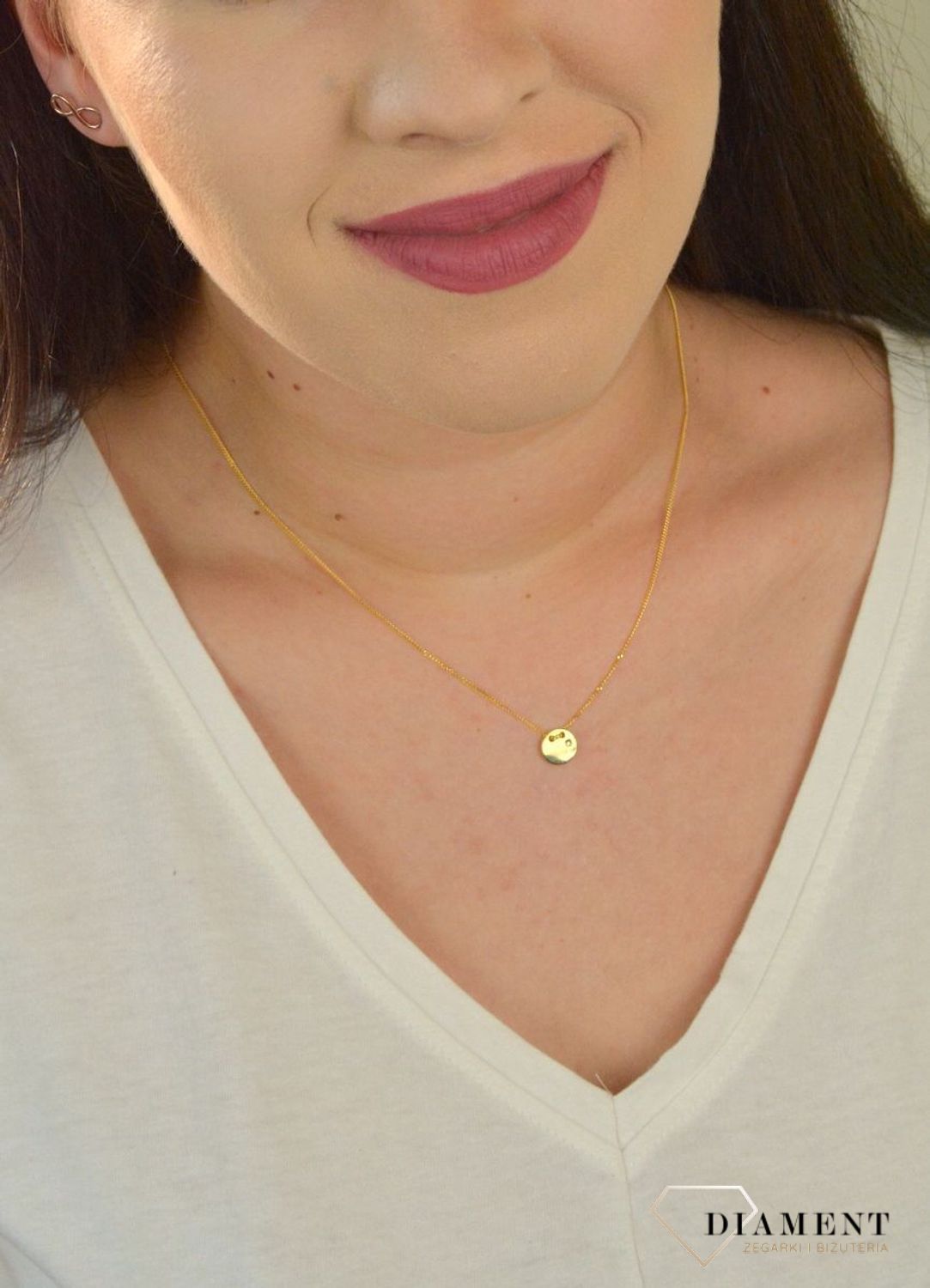 Srebrny naszyjnik celebrytka pozłacana pełne kółko z brylancikiem DIA-NSZ-DIAMENT5-Z-925.jpg
