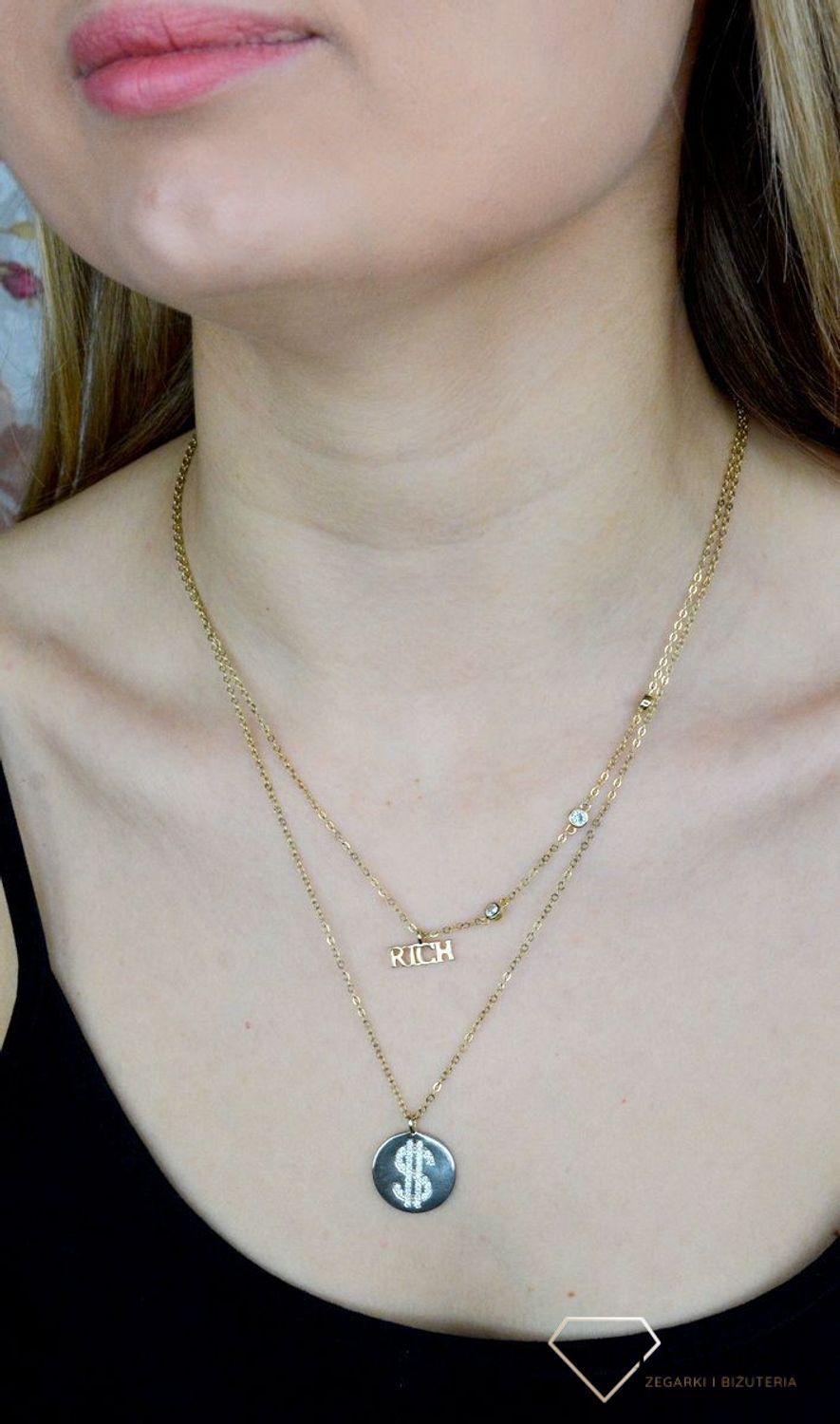 Srebrny naszyjnik damski pokryty złotem podwójny Dolar DIA-NSZ-DOLAR-925. Stylowy, srebrny naszyjnik. Łańcuszek rich. Podwójny łańcuszek na pewno sprawdzi się jako prezent..jpg