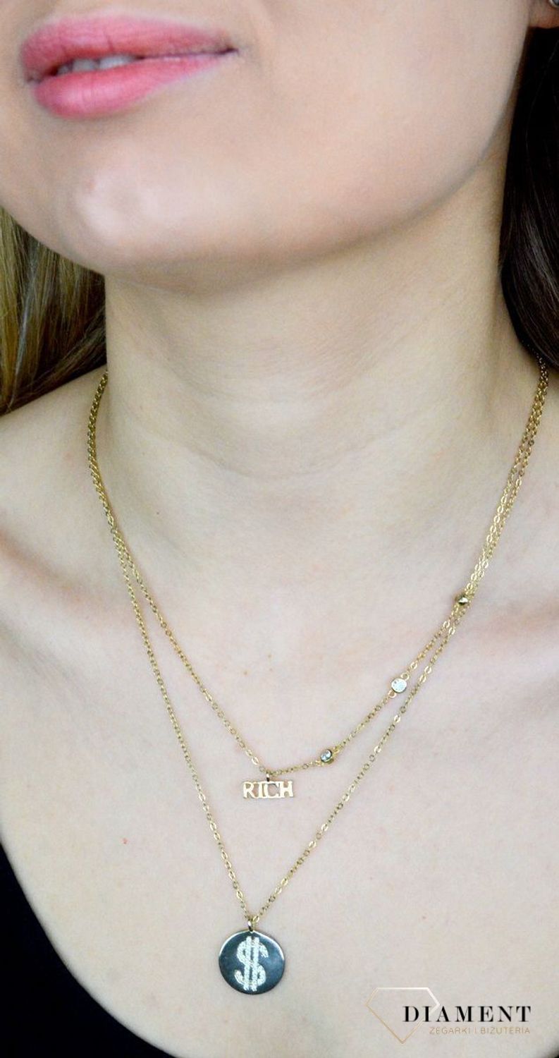 Srebrny naszyjnik damski pokryty złotem podwójny Dolar DIA-NSZ-DOLAR-925. Stylowy, srebrny naszyjnik. Łańcuszek rich. Podwójny łańcuszek na pewno sprawdzi się jako prezent..jpg