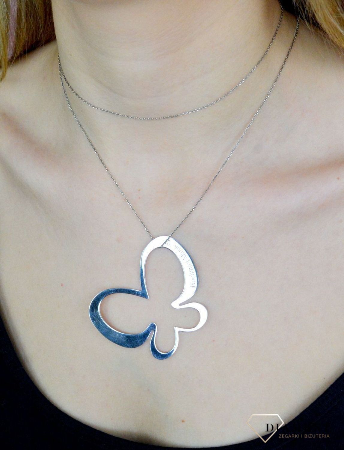 Srebrny naszyjnik damski Duży Motyl na długim łańcuszku 85 cm ''Kochanej mamie'' Prezent na Dzień Ma.jpg