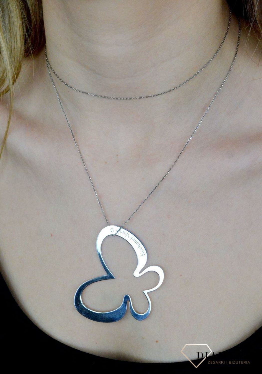 Srebrny naszyjnik damski Duży Motyl na długim łańcuszku 85 cm ''Kochanej mamie'' Prezent na Dzień Ma.jpg