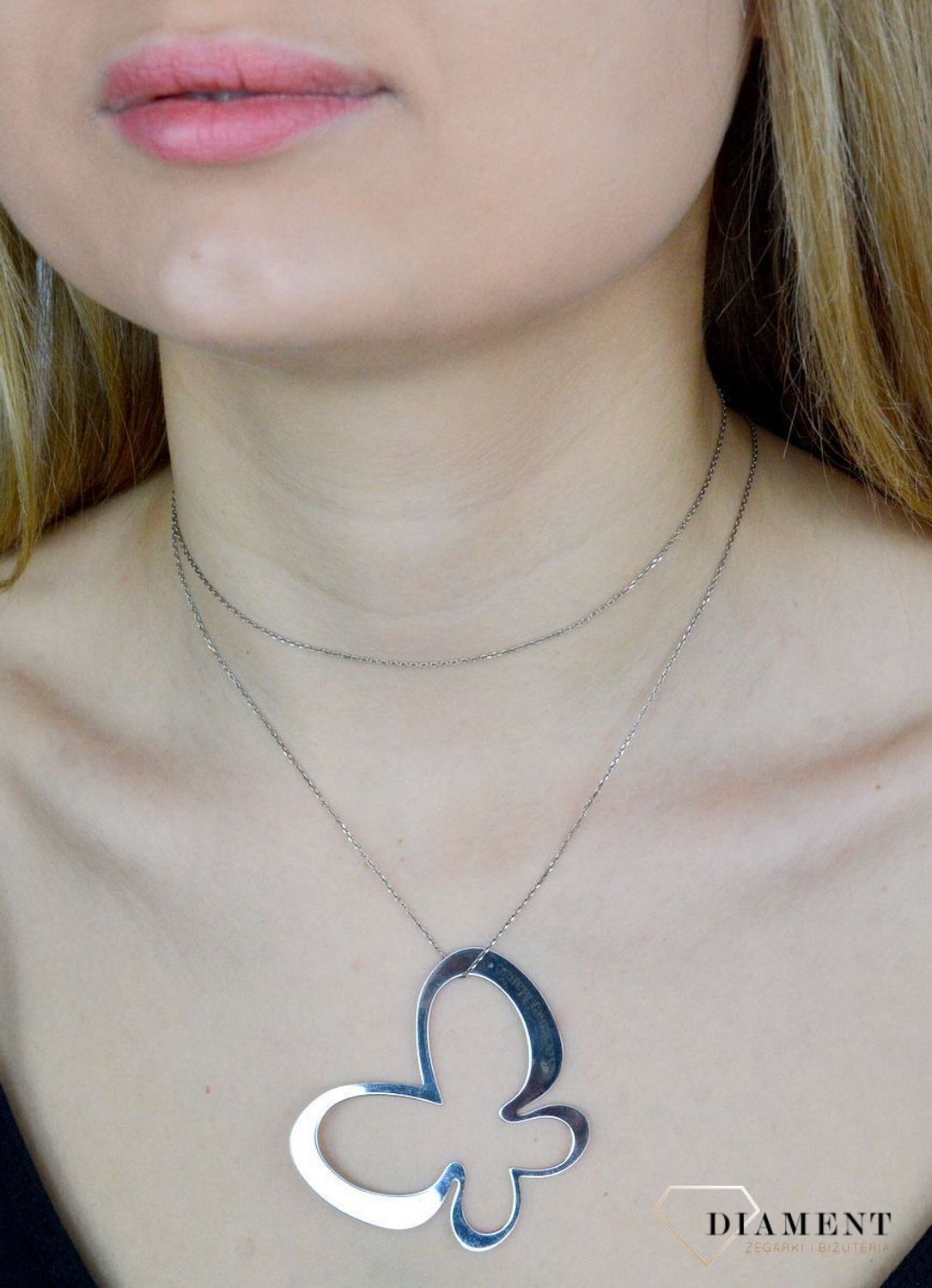 Srebrny naszyjnik damski Duży Motyl na długim łańcuszku 85 cm ''Kochanej mamie'' Prezent na Dzień Ma.jpg