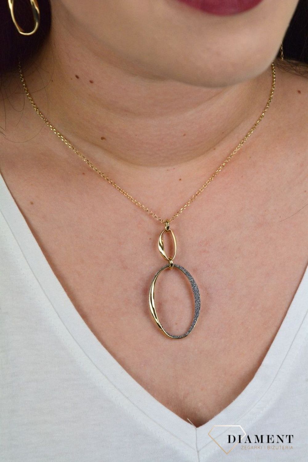 Złoty naszyjnik delikatny łańcuszek z zawieszką ozdobioną brokatem DIA-NSZ-E231--585.jpg