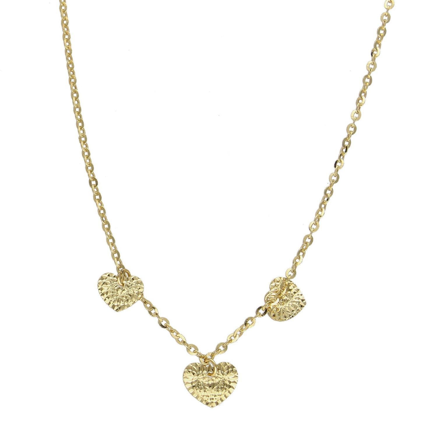 Złoty naszyjnik celebrytka trzy wiszące grawerowane serduszka DIA-NSZ-ENT40-585.jpg