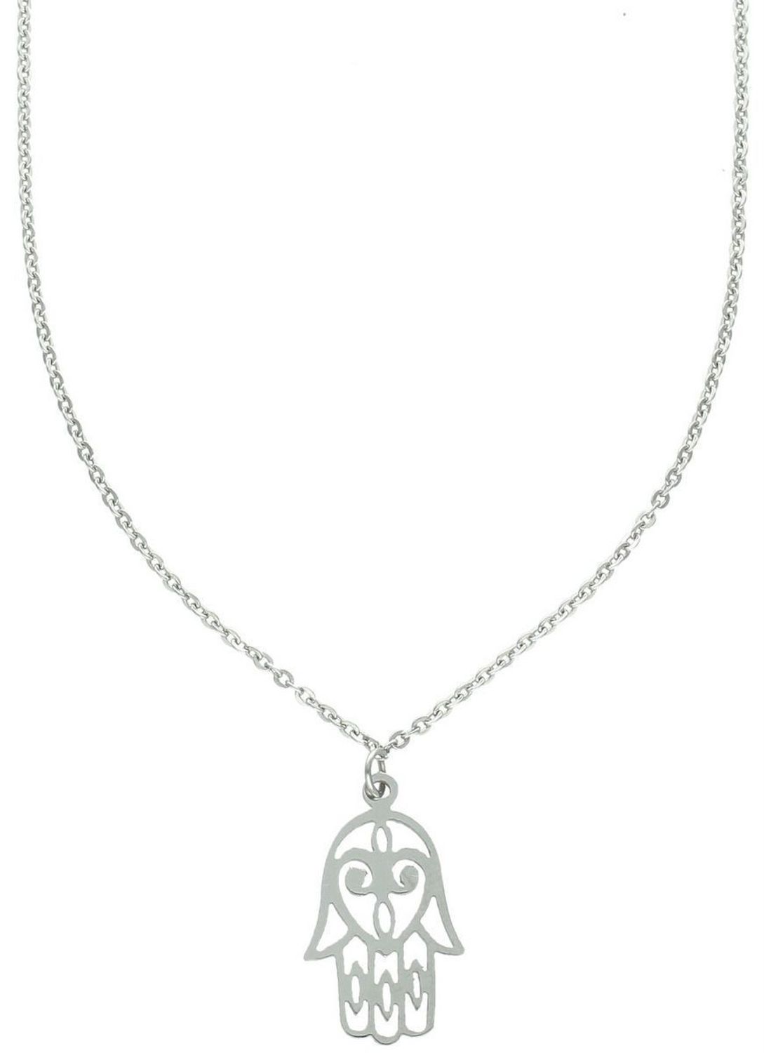 Naszyjnik damski DIA-NSZ-FATIMA3-925 z zawieszką w kształcie ręki Fatimy. Wykonany ze stali szlachetnej, długość 45+5 cm, zapięcie na karabińczyk. Symbol ochrony i harmonii – idealny prezent dla.jpg