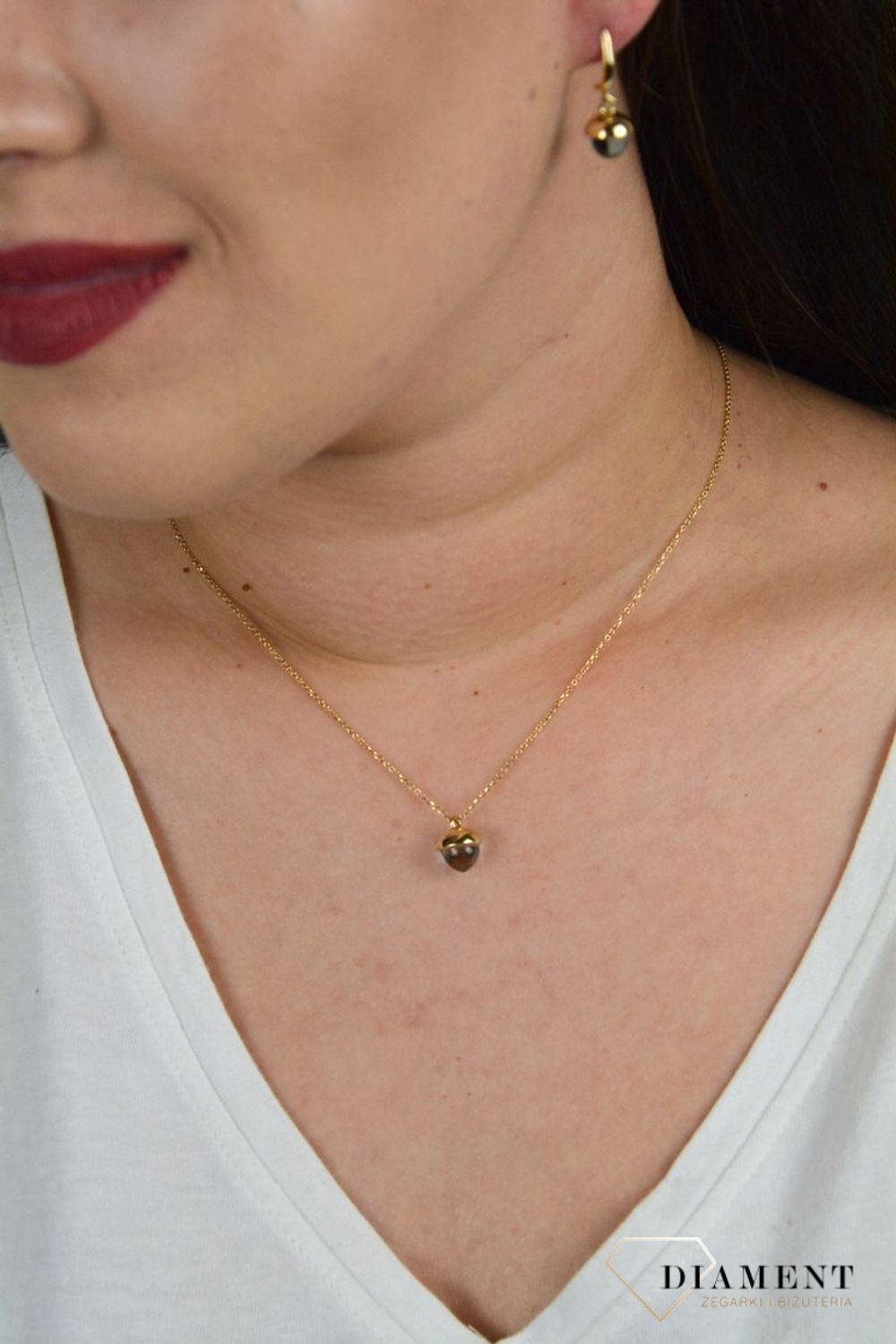 Złoty naszyjnik delikatny łańcuszek z topazem DIA-NSZ-G020MOD-585.jpg