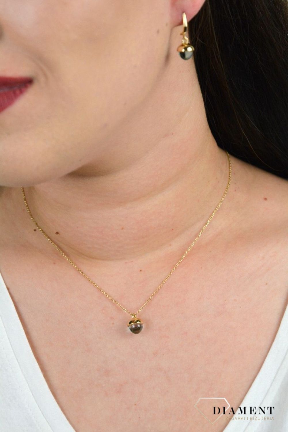 Złoty naszyjnik delikatny łańcuszek z topazem DIA-NSZ-G020MOD-585.jpg
