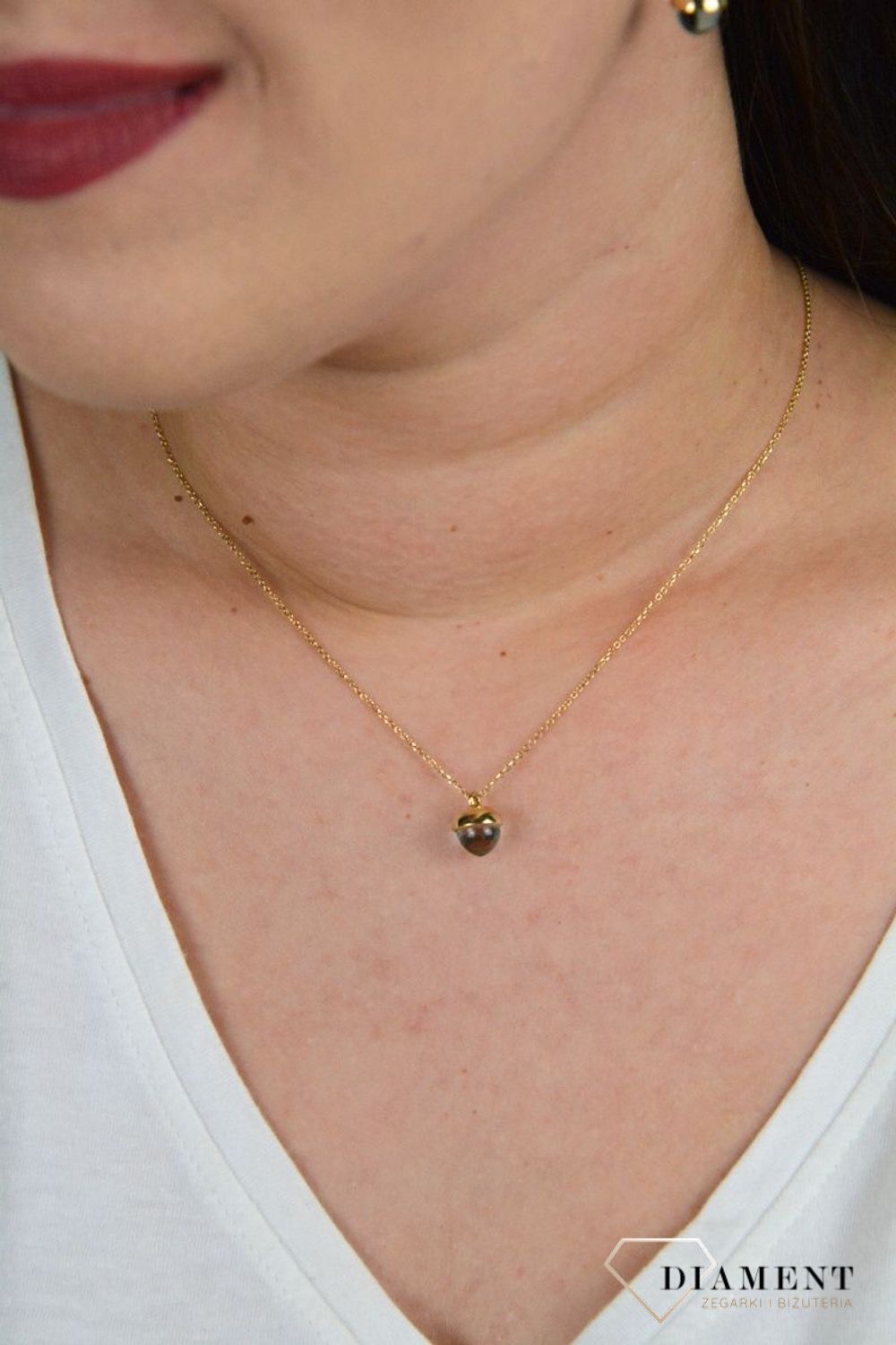 Złoty naszyjnik delikatny łańcuszek z topazem DIA-NSZ-G020MOD-585.jpg