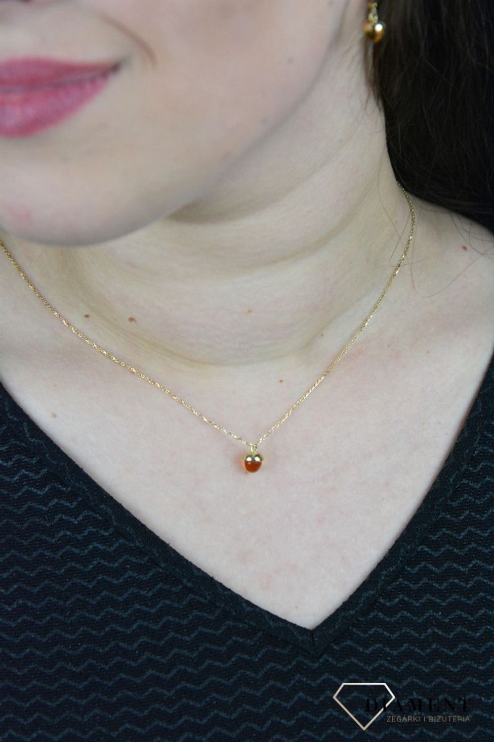 Złoty naszyjnik delikatny łańcuszek z cytrynem DIA-NSZ-G032Y-585.jpg