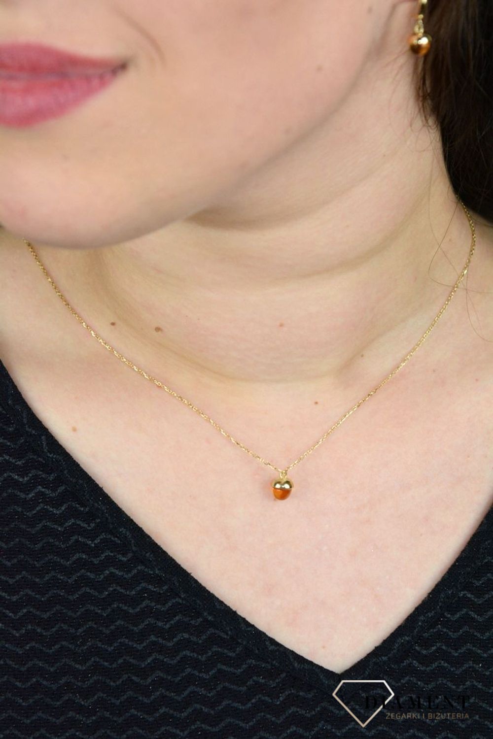 Złoty naszyjnik delikatny łańcuszek z cytrynem DIA-NSZ-G032Y-585.jpg