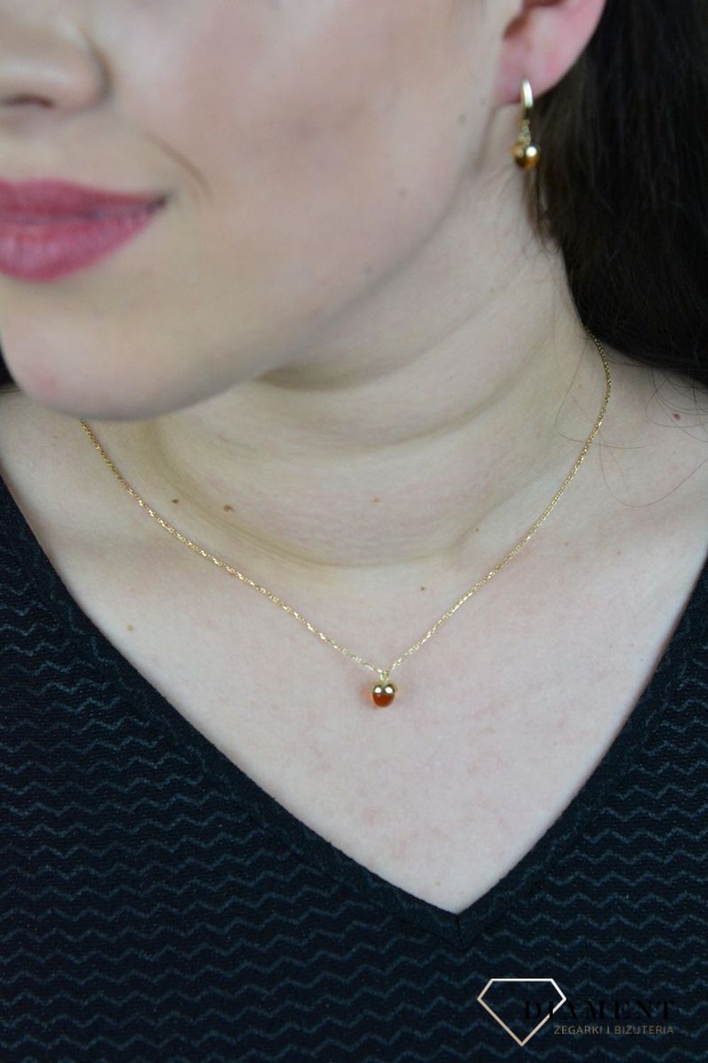 Złoty naszyjnik delikatny łańcuszek z cytrynem DIA-NSZ-G032Y-585.jpg