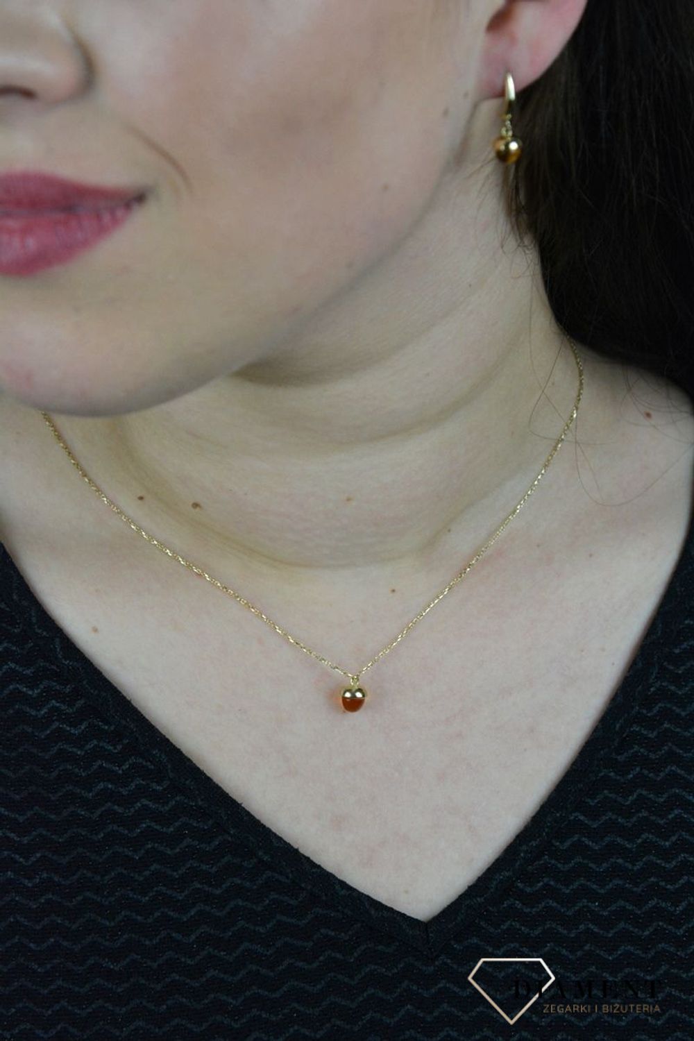 Złoty naszyjnik delikatny łańcuszek z cytrynem DIA-NSZ-G032Y-585.jpg