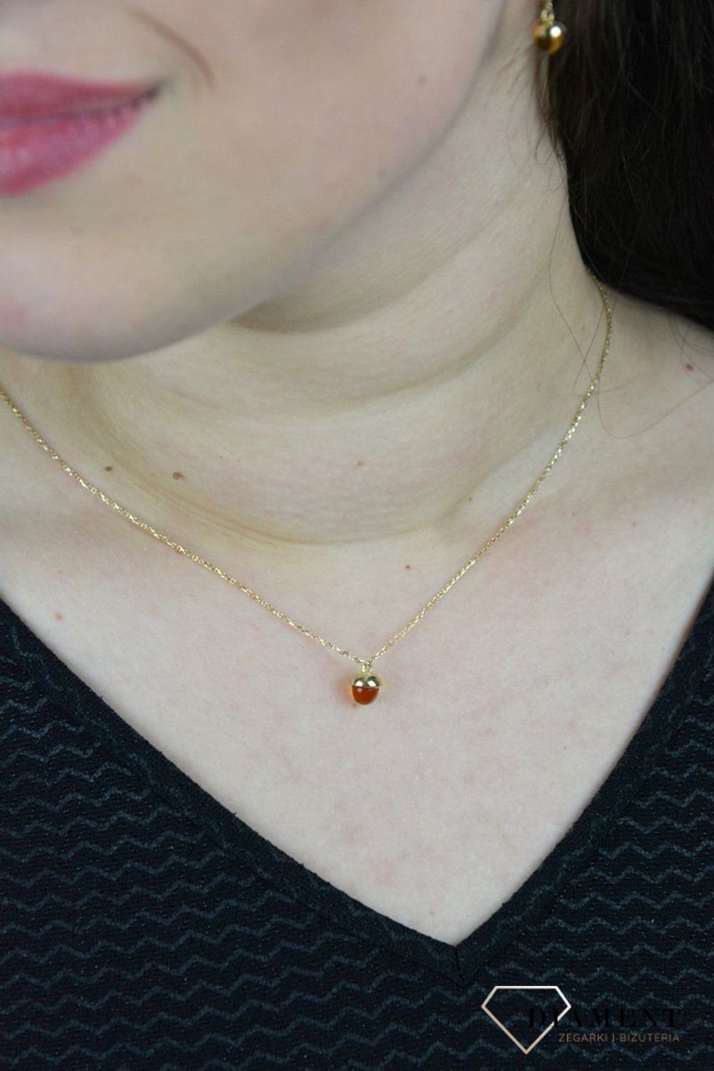 Złoty naszyjnik delikatny łańcuszek z cytrynem DIA-NSZ-G032Y-585.jpg