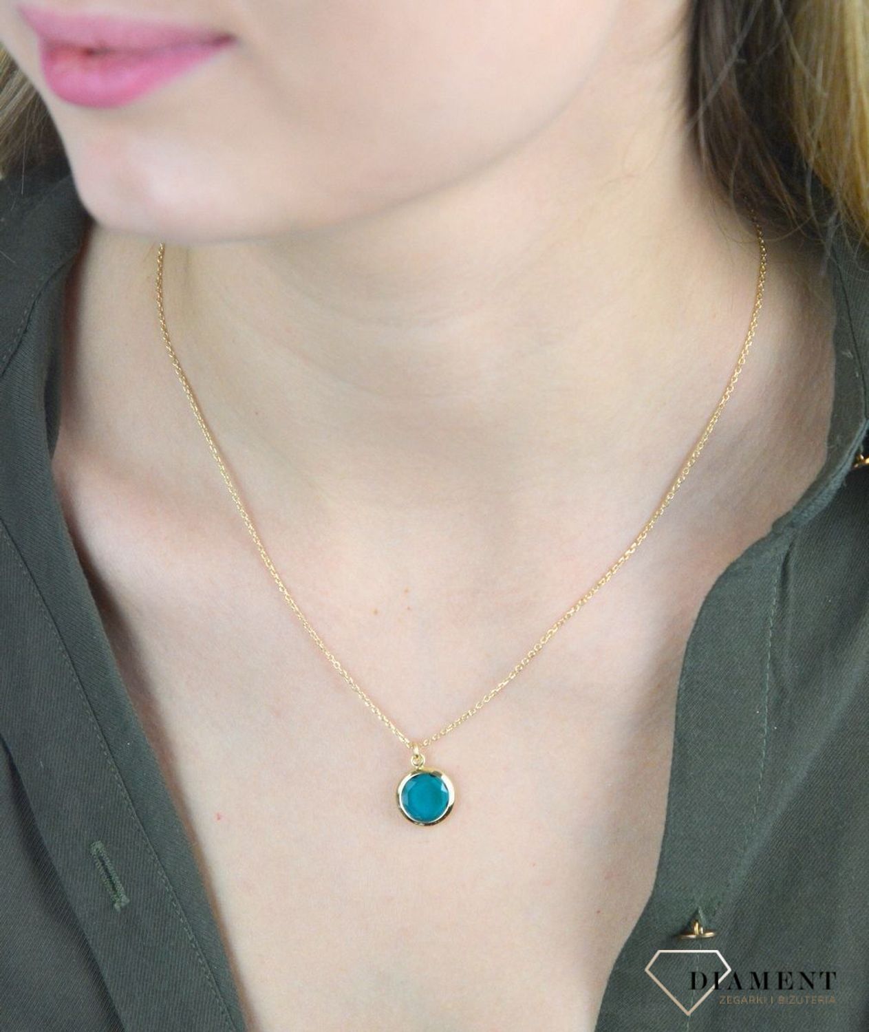 Pozłacany Naszyjnik Dall'acqua okrągła zawieszka z turkusową cyrkonią DIA-NSZ-H4065973TUR-925.  Pozłacana 24 ct złotem Włoska biżuteria Dall'acqua z kolekcji Sublime to biżuteria, która zachwyci każdą obdarowaną kobietę. Nasz.jpg